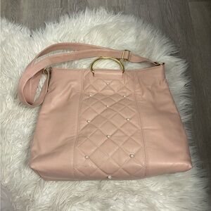 Pink Lether Shoulder Bag with Gold Hardware